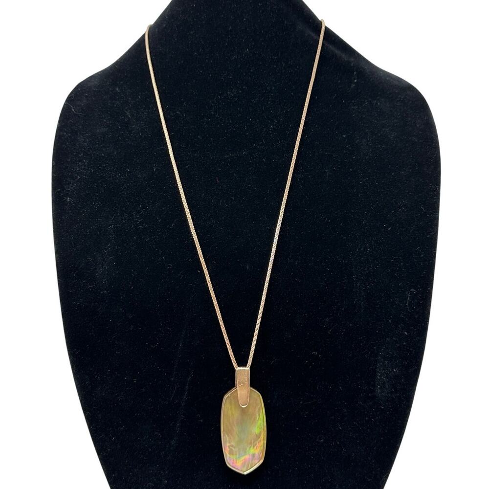 Kendra Scott Dichroic Glass Inez Pendant Necklace Gold Tone Metal Adjustable